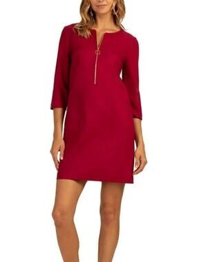 Trina Turk Dress Women’s Size Small Versed Sumac Red NWT Shift Gold Mini Pockets